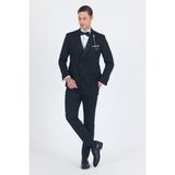 Siyah Kılıç Yaka Kruvaze Slim Fit Ceremony Takım Elbise 1001250203 - 58 - 6 Drop