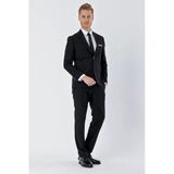 Siyah Kırlangıç Yaka 6 Drop Slim Fit Tam Astar Esnek Takım Elbise 1001245011