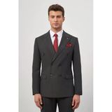 Siyah Kırlangıç Yaka Çizgili Kruvaze 6 Drop Slim Fit Tam Astar Esnek Takım Elbise 1001245157
