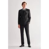 Siyah Kırlangıç Yaka Çizgili Kruvaze 6 Drop Slim Fit Tam Astar Esnek Takım Elbise 1001255152