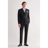 Siyah Kırlangıç Yaka Çizgili Kruvaze 6 Drop Slim Fit Tam Astar Esnek Takım Elbise 1001255154