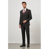Siyah Kırlangıç Yaka Çizgili Yelekli 6 Drop Slim Fit Tam Astar Yünlü Takım Elbise 1001245153