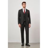 Siyah Kırlangıç Yaka Çizgili Yelekli 6 Drop Slim Fit Tam Astar Yünlü Takım Elbise 1001245154