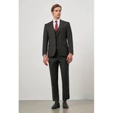 Siyah Kırlangıç Yaka Çizgili Yelekli 6 Drop Slim Fit Tam Astar Yünlü Takım Elbise 1001245155