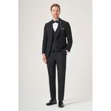 Siyah Kırlangıç Yaka Düz Desen 6 Drop Slim Fit Yelekli Damatlık Takım Elbise 1001260206