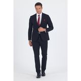 Siyah Kırlangıç Yaka Kelebek Astar 6 Drop Slim Fit Beli Lastikli Takım Elbise 1001250176 - 46
