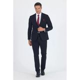 Siyah Kırlangıç Yaka Örme Beli Lastikli 6 Drop Slim Fit Kelebek Astar Esnek Takım Elbise 1001250176