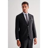 Siyah Kırlangıç Yaka Tam Astar 6 Drop Slim Fit Esnek Takım Elbise 1001255156 - 48