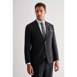Siyah Kırlangıç Yaka Tam Astar 6 Drop Slim Fit Esnek Takım Elbise 1001255156