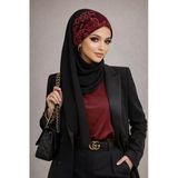 Siyah Kırmızı Bandana Hazır Abiye Şal