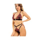 Siyah Kırmızı Desenli Bralet Tanga SütyenTakım -3588 (Siyah/Kırmızı, L/XL)