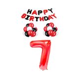 Siyah Kırmızı Happy Bırthday Kırmızı Rakam Folyo ve Latex Balon Seti Yaş 7
