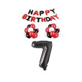 Siyah Kırmızı Happy Bırthday Siyah Rakam Folyo ve Latex Balon Seti Yaş 7