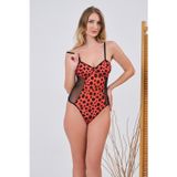 Siyah Kırmızı Jumelles Desenli Bodysuit