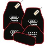 Siyah Kırmızı Renk Audi Logolu 5 Parça Oto Halı Paspas Takımı Kaymaz Ve Su Geçirmez Zemin Koruyucu