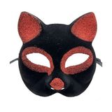 Siyah Kırmızı Simli Süet Kedi Maskesi