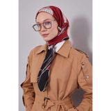 Siyah-Kırmızı Zambak Çiçek Desen Twill İpek Eşarp