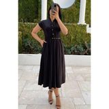 Siyah Kısa Kollu Midi Boy Kadın Elbise Mg2497