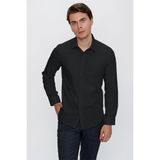 Siyah Klasik Yaka Uzun Kol Cepsiz Slim Fit Basic Pamuklu Gömlek 1004255057