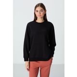 Siyah Kompakt Pamuklu Kalın Pürüzsüz Dokulu O Yaka Oversize Fit Kadın Sweatshirt - 97288