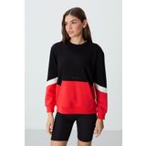 Siyah Kompakt Pamuklu Kalın Pürüzsüz Dokulu O Yaka Oversize Fit Kadın Sweatshirt - 97289