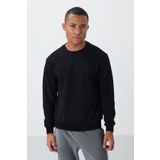 Siyah Kompakt Pamuklu Kalın Pürüzsüz Dokulu O Yaka Standart Fit Erkek Sweatshirt -88405