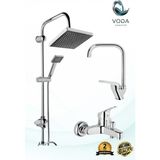 Siyah Krom 3'lü Banyo Seti | Kare Robot Duş, Krom Köşe Lavabo, Krom Banyo Bataryası