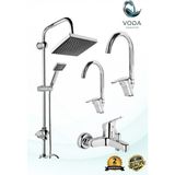 Siyah Krom 4'lü Banyo Seti | Kare Robot Duş, Baston Lavabo, Baston Eviye, Banyo Bataryası
