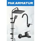 Siyah Krom Baston Eviye Lavabo Banyo Bataryası Lüx 3 Lü Set