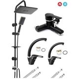 Siyah Krom Robot Mix Eviye Lavabo Banyo 4 Lü Set