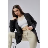 Siyah Kruvaze Uzun Blazer Ceket - M