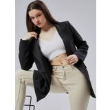 Siyah Kruvaze Uzun Blazer Ceket