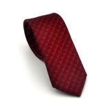 Siyah Küp Desenli Kırmızı Dokuma Kumaş Mendilli Slim Fit Kravat // SDK-2605-5 GF2602-SDK2605-5