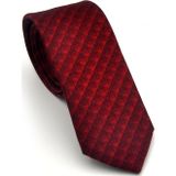 Siyah Küp Desenli Kırmızı Dokuma Kumaş Mendilli Slim Fit Kravat // SDK-2605-5