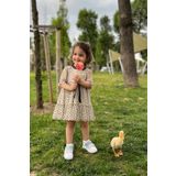 SİYAH KURDELE DETAYLI MİNİK ÇİÇEKLİ ŞİFON TÜL TASARIM KIZ ÇOCUK BEBEK ELBİSE VE TOKA TAKIMI