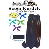 Siyah Kurdele Saten 1 cm 10 Metre 2 Adet Saten Kurdela Parlak Hediye ve Süsleme Şeridi Süs Paketleme Çiçek Saç El - 1cm x 10 metre - Standart