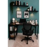 Siyah L Masa, Kitaplıklı, Raflı, 120 Cm Çalışma Masası, Bilgisayar, Pc, Oyuncu, Gaming Masası Metal Ayaklı