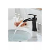 Siyah Lavabo Bataryası Şelale Doğal Akışlı Musluk Mat Siyah Lavabo Musluğu