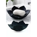 Siyah Lotus Desenli Silikon Sabunluk Su Giderli Katı Sabun Ve Sünger Organizer Banyo Mutfak