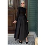 Siyah Maxi Boy %100 Pamuklu Kadın Elbise Mg2365