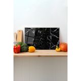 Siyah Mermer Cam Kesme Tahtası, Silikon Ayaklı, Sunum Kesim Doğrama Tablası, Temperli ve Rodajlı - 23 x 35 cm
