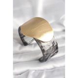 Siyah Mermer Desen Akrilik Plastik Gold Daire Plaka Model Vintage Kadın Bilezik - EBJ250201W30892
