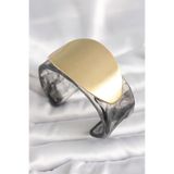 Siyah Mermer Desen Akrilik Plastik Gold Oval Plaka Model Vintage Kadın Bilezik - EBJ250201W30896 BB6683