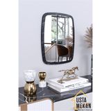Siyah Mermer Desen Dekoratif Yuvarlak Kenar Büyük Antre Hol Koridor Duvar Salon Wc Ofis Aynası 60 Cm renk 60 x 45