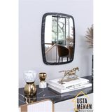 Siyah Mermer Desen Dekoratif Yuvarlak Kenar Büyük Antre Hol Koridor Duvar Salon Wc Ofis Aynası 60 Cm