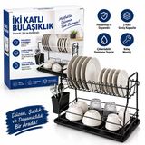 Siyah - Metal 2 Katlı Tabaklık - Bulaşıklık (2818)