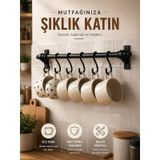 Siyah Metal 6 Kancalı Duvar Askılığı – Vidalı Mutfak & Banyo Askı Borusu, Dayanıklı Ferforje Tasarım