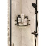 Siyah Metal Banyo Köşe Rafı, Yapışkanlı Duş İçi Şampuanlık Ve Banyo Düzenleyici