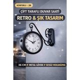 Siyah Metal Çift Taraflı Istasyon Saati 36 cm Retro Duvar Saati Dekoratif Saat