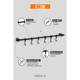 Siyah Metal Mutfak Ve Banyo Askısı 6 Kancalı Askı Demiri 42 Cm Çubuk